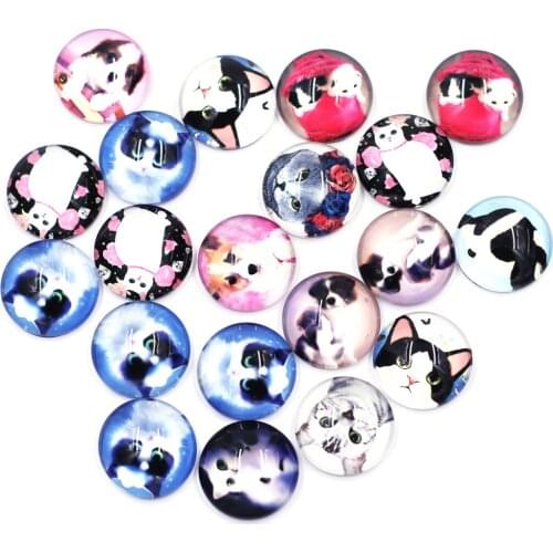 10 Mixed Cat Dog Pattern Glass Cameos Cabochons Round Domes 8-14mm DIY Embellishment Scrapbook Handbag Crafts Decor Accessories