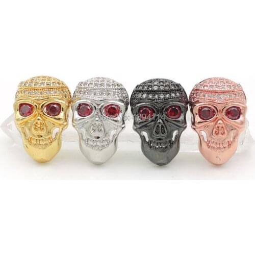 19*12*7mm Micro Pave Clear&Red CZ Islam Skull Beads Fit For Making DIY Bracelets Or Necklaces Jewelry