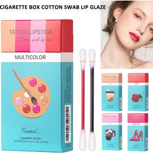 20 Pcs Set Cotton Swab Lipsticks For Outdoor Portable Lipsticks Cosmetics Waterproof Case Lasting Long Cigarette Liquid