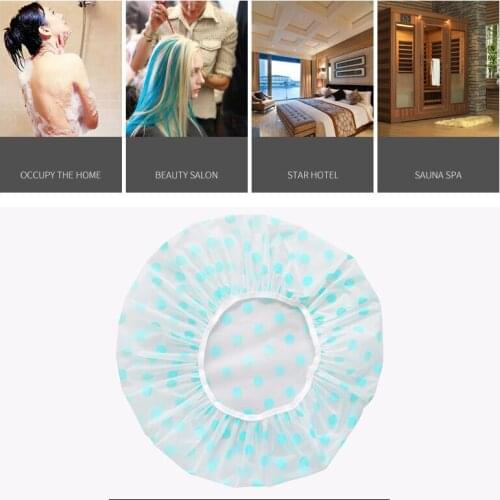 2020 1pc Blue/Yellow/Pink Dot Waterproof Shower Cap Thicken Elastic Bath Hat Bathing Cap for Women Hair Salon Bathroom Products