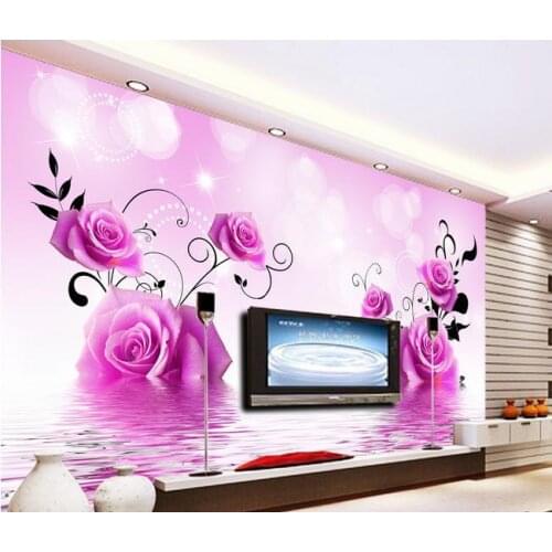 3d photo wallpaper custom 3d wall murals wallpaper Flower mural Rose reflection TV setting wall paper 3d living room wallpaper