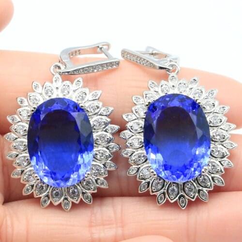 48x27mm Amazing Big Jewelry Set 18g Created Violet Tanzanite Bright Zircon For Sister Dating Silver Earrings Pendant