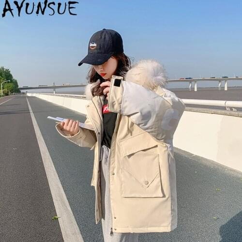 AYUNSUE Winter Jacket Women Warm Parkas Fur Collar Jackets for Woman 2021 Female Loose Clothes Lady Thicken Coat Casacos HLY91