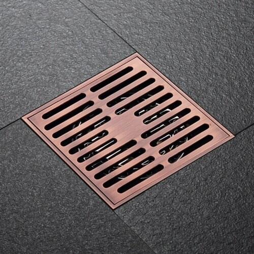 FREE SHIPPING Red bronze brass antique copper 100x 100mm square anti-odor floor drain bathroom shower drainer-6625