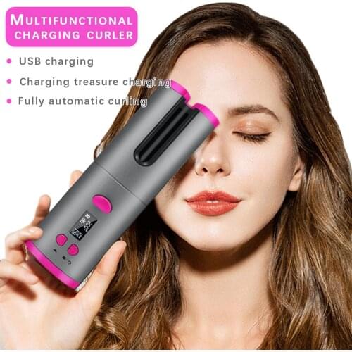 Cordless Automatic Rotating Hair USB Rechargeable Curler Curling Iron LED Display Temperature styling tool Waver Tongs