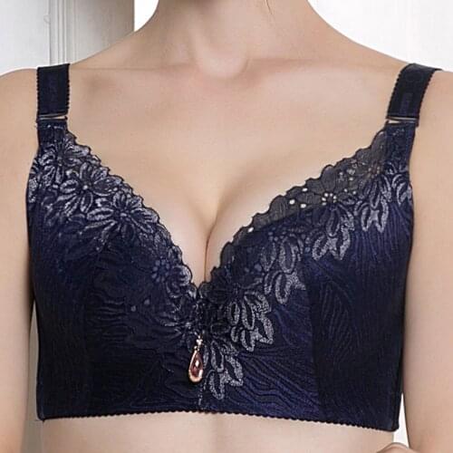 Plus Size Bra Women sexy Push Up Lace Brassiere Underwear D E Cup Large Cup Bras Side Gathering Bralette Large Size lingerie 50E
