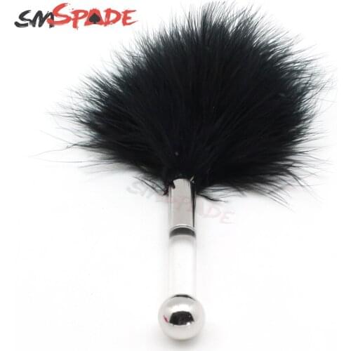 Black/red/pink/purple ostrich feather tickler,fun flirting real feather tickler for couples, glass dildo handle with D:1.5cm