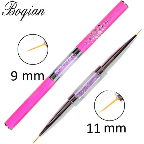 BQAN Double Head 5/7/6/9/11mm liner Nail Brush Flower Drawing Paint Crystal Handle Nail Art Manicure Tool Nail Art
