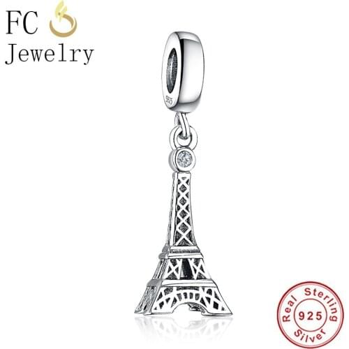 FC Jewelry Fit Original Brand Charm Bracelet 100% 925 Silver Paris Eiffel Tower Beads Pendant Women Making Berloque DIY New