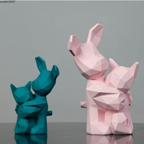 European-style Cute Rabbit Figurine Pink/blue Hug Animal Figurine Crafts Creative Childrens Room Desktop Furnishings Home Decor