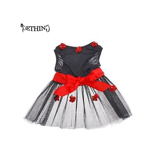 Bow tie dress with red flower puppy summer dress dog shirt pet summer clothing pet dog dress puppy wedding dress XS-XL supply