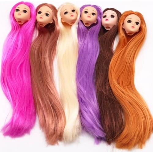 Doll head with Super Long Hair / 3D Eyes real Eyelash / Normal Skin Face Model DIY Cosplay For 1/6 doll Baby Toys for Girls