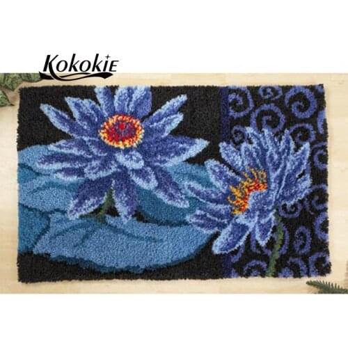 Flowers latch hook kits for adults large printed canvas yarn carpet diy latch hook rug kits carpet embroidery carpet diy rug