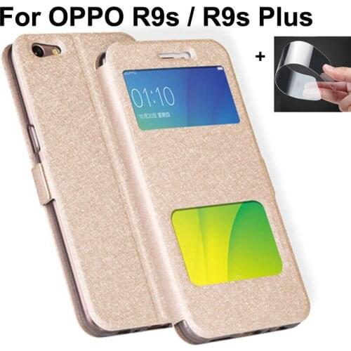 Open window leather case For OPPO R9s phone cases For OPPO R9s Plus flip case R9sPlus cover OPPOR9s plus back shell bumper coque