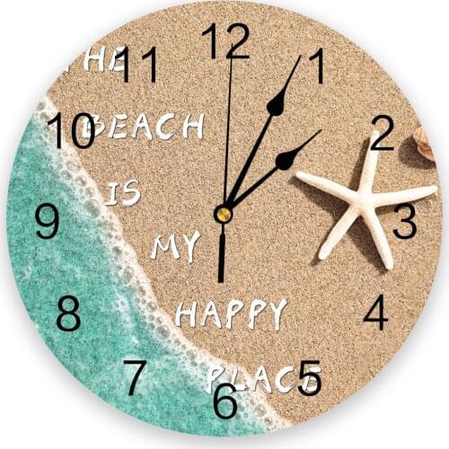 Summer Beach Starfish Text Wall Clock Round Style Fashion Modern Design Wall Clock Home Living Room Bedroom Decoration