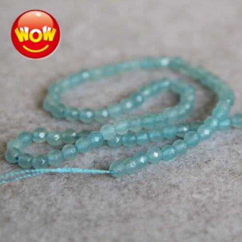Min Order1) 4mm New Light Blue Chalcedony Beads Round Natural Stone Faceted Beads Ornament 15inch Fashion Jewelry Making Design