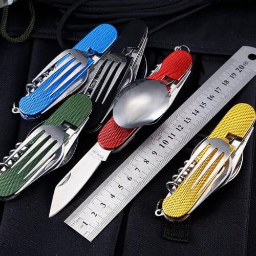 Stainless Steel Knife Fork Spoon Outdoor Travel Tableware Multifunctional Detachable Folding Combination Camping Tableware