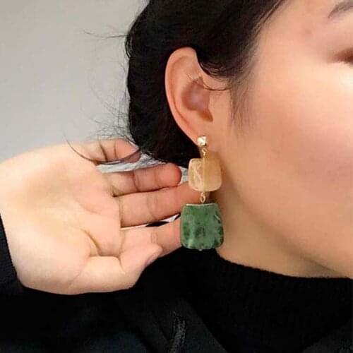 Fashion Exaggerated Square Stitching Two-tone Long Earrings For Women Personality Acrylic Pendant Drop Earrings