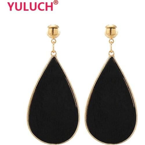 YULUCH Fashion Jewelry Design Personality Womens Stud Earrings for Water Drops Alloy Inlay Wood Chip Earrings Wedding Gifts
