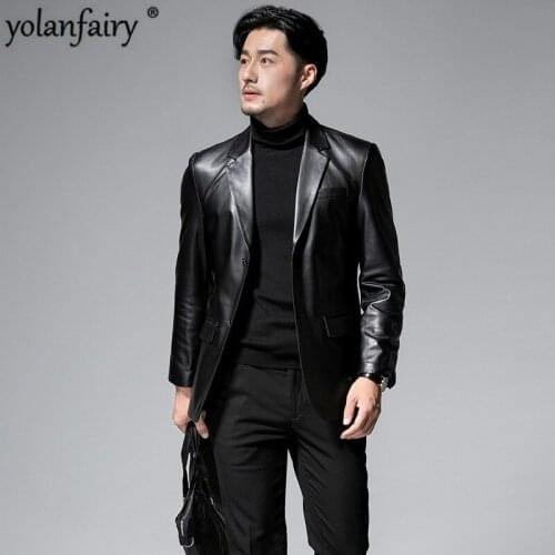 Mens Genuine Leather Jacket Real Sheepskin Leather Jacket Spring Autumn Suit Coat Smart Casual Chaqueta Cuero Hombre GP2007
