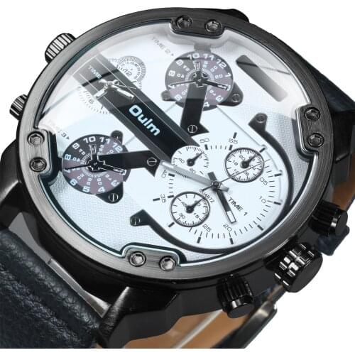 Mens Watches 2020 Military Watch For Men Quartz Wrist Watch Man Big Size Dual Time Zones Leather Band Casual Relogio Masculino