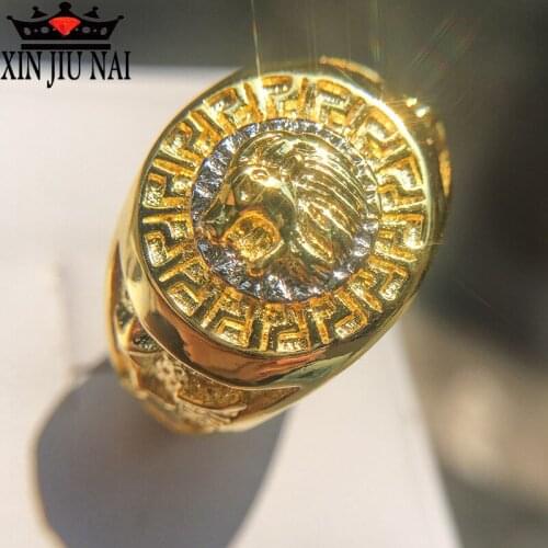 Male Lion Head Stainless steel hip hop ring lion head ring high quality titanium steel punk tide Men Club Party Yellow Gold ring