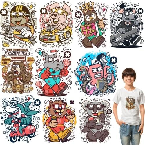 Animals Cartoon astronauts pig crab Heat Transfer Ironing stickers Patches for clothing Patches for Kids Clothing Jacket