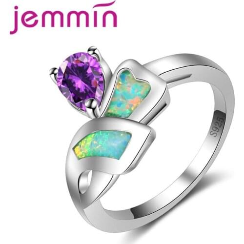 New Fashion Jewelry White Fire Opal Ring Women Water Drop Purple Wedding Rings Silver Engagement Jewelry