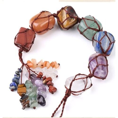 New Style 3pcs/Lot Natural Stone 7 Chakras Irregular Car Hangings Healing Reiki Tumbling Jewel Tassels Home Wall Window Decor