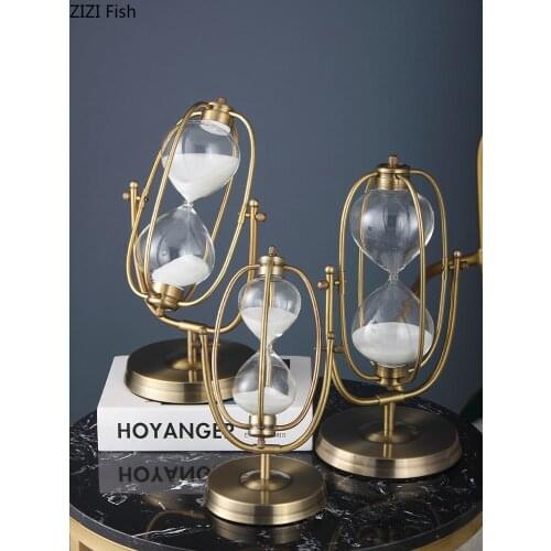 Classic Glass Sandglass Golden Metal Hourglass 15/30/60 Minute Countdown Timer Desktop Decoration Ornaments Vintage Home Decor