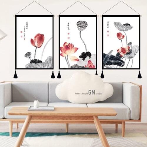 Chinese Style Lotus Canvas Poster Wall Paintings Vintage Room Decor Bedroom Living Room Home Decor Flower Decorative Painting
