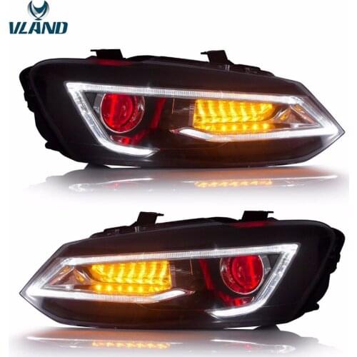 VLAND Manufacturer For Car Headlight For Polo Head Light 2011-2017 LED Head Light With Moving Signal+DRL+ demon With Demon Eyes