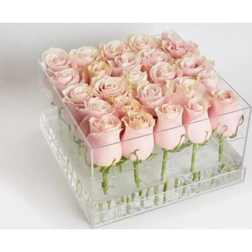 Clear Acrylic Preserved Rose Flower Box For Display Storage 25 Roses Crystal Box with Lid