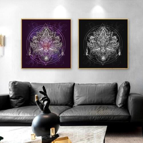 Retro Black and White Color Indian Buddhism Yoga Lotus Art Canvas Painting Poster Print Printing Bedroom Home Decor