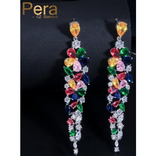 Pera Luxury Big Marquise Shape Dangle Long Colorful Cubic Zirconia Drop Earring For Women Wedding Party Jewelry Accessories E155