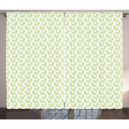 Abstract Leaf Eco Curtains Ecology Environment Theme Satin Fabric Drapes for Living Room Bedroom 2 Panel Window Set