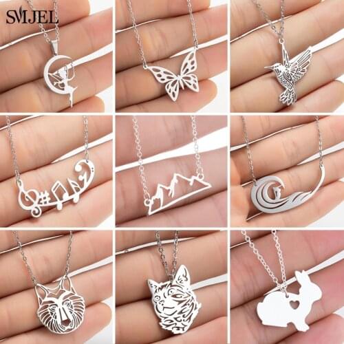 SMJEL Multiple Fashion Animal Necklaces & Pendants Vintage Elk Humming Bird Rabbit Necklace for Women Collier Femme Jewelry