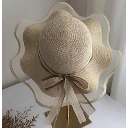 Straw Hat with Ribbon Travel Big Brim Sun Hat Summer Foldable Women Beach Hat UV Protection