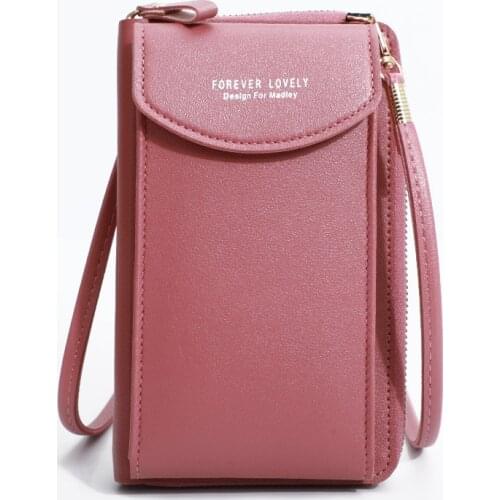 New Women Purses Solid Color Leather Shoulder Strap Bag Mobile Phone Bag Big Card Holders Wallet Handbag Pockets for Girls