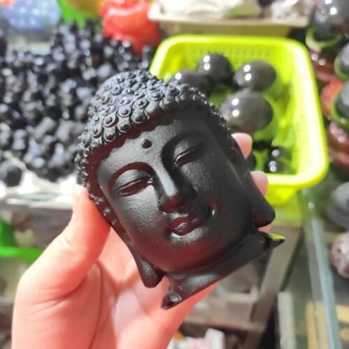 1pcs Natural Obsidian Buddha Head Tathagata Mascot Mineral Crafts Home Decoration