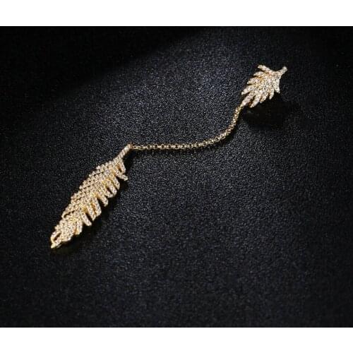 UMGODLY 1PC Fashion Cubic Zirconia Leaves Drop Earring Gold Color Long Tassel Earrings Women Jewelry Gift