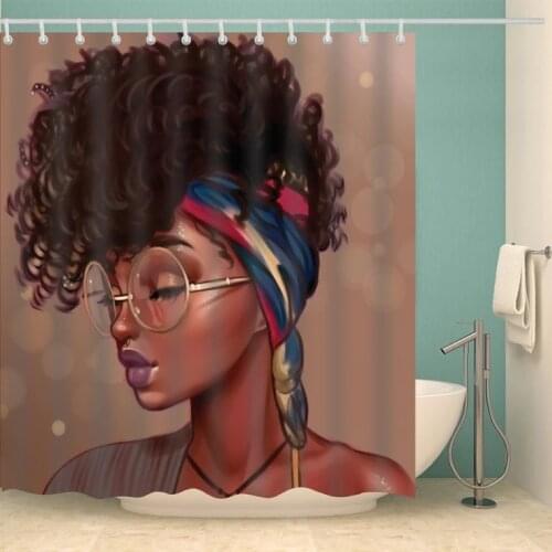 Unique Hairstyle With Glass Afro Black Girl Shower Curtain Bathroom Decor Bathroom Curtain With Free Hooks