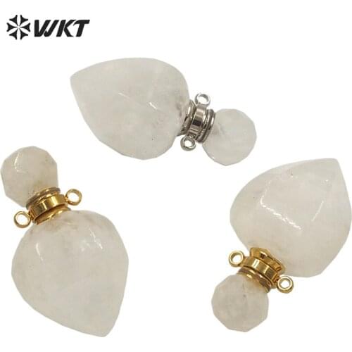 WT-P1636 Wholesale natural white crystal stone heart perfume bottle pendant for necklace design lady small drop crystal pendant