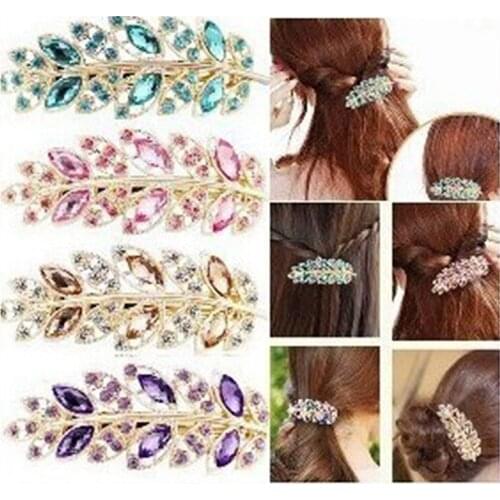 Fashion WomenS Multicolor Crystal Leaf-Shaped Hair Clip Elegant Rhinestone Spring Headwear Hairgrips Hairpin Hair Accessories