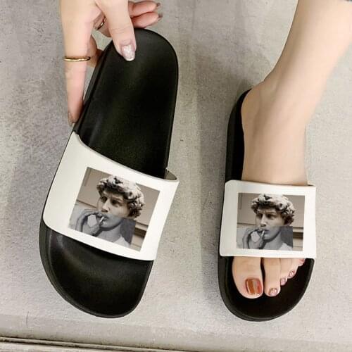 2021 Women Summer Beach Slippers David Blowing Bubble Gum Funny and Interesting Print Pattern Non-slip Slides