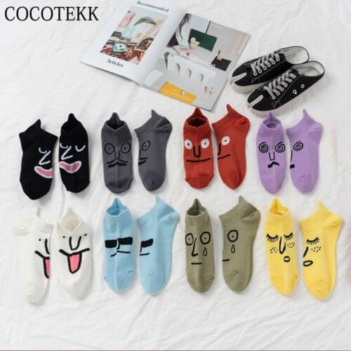 Harajuku Design Kawaii Funny Expression Women Socks Summer New Happy Fashion Ankle Cotton Socks Cartoon Embroidered Girl Socks
