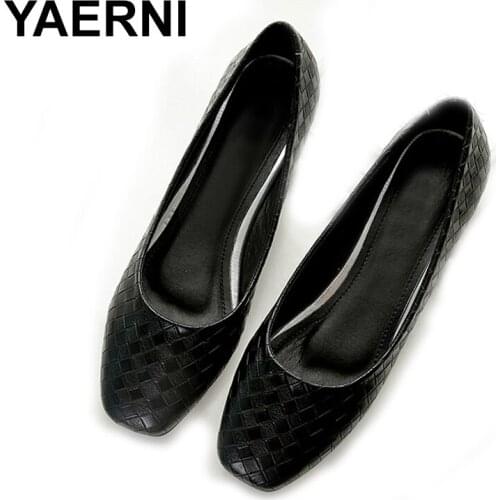 YAERNI Spring Autumn Women Fashion Anti-slip Ballet Flats Soft Shoes Women Square Head Flat Heal Shoes Casual Soft Wear 34-43