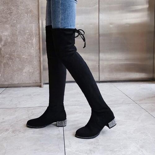 ENMAYER New Female Sexy Stretch Boots Night Club Party Shoes Woman Winter High Heels Cow Suede Women Over The Knee High Boots
