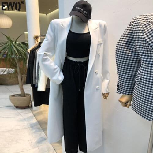 [EWQ] Korea Chic Temperament White Blazer Womens Autumn 2021 New Notched Loose Double Breasted Long Sleeve Long Suit Jacket