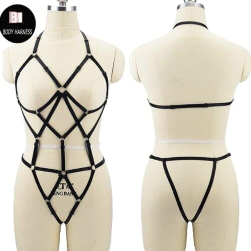 Women Gothic Top Body Harness Elastic Adjustable Harness Dress Fetish Wear Bondage Lingerie Harness Open Chest Harness Cage Bra